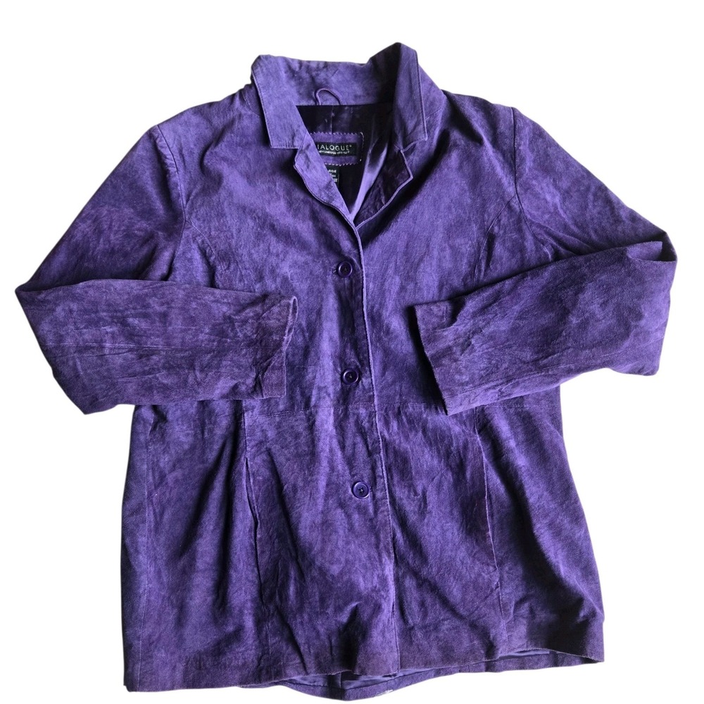 Dialogue Womens Purple Suede Leather Long Sleeve Button Front Jacket Size Large